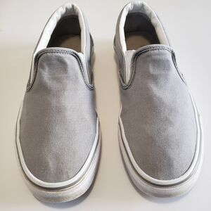 Vans Classic Grey and White Slip-On Shoe, Unisex. Mens 8, Womens 9.5.